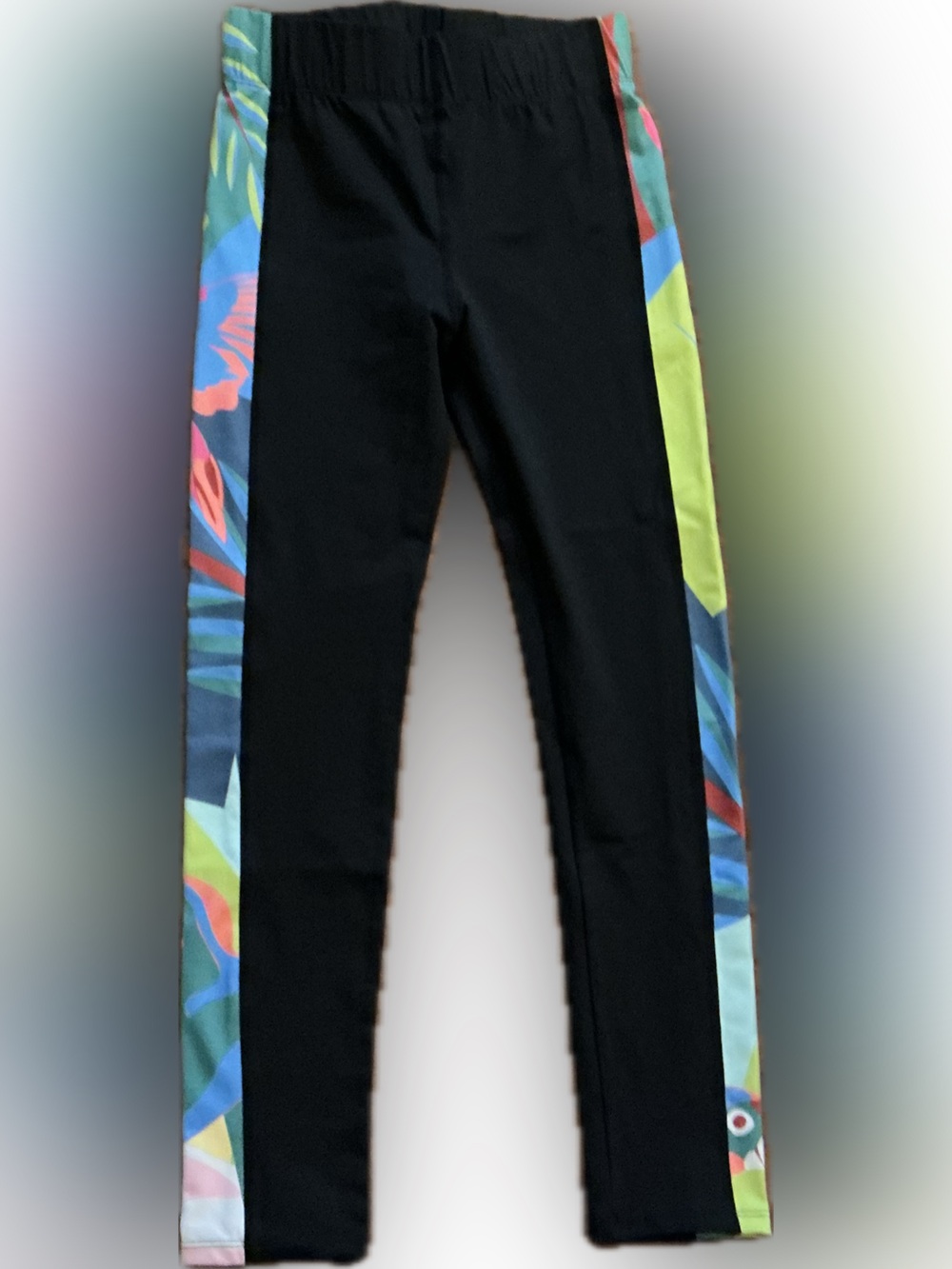 Black Womens Leggings with Multicolor Side Panels